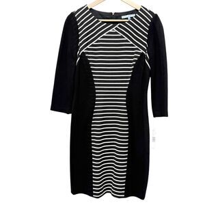 Antonio Melani Black Ivory Stripped Phoenix Dress 3/4 Sleeve Size 6 NEW $159